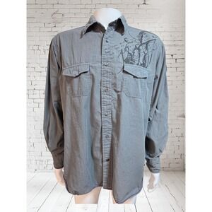 Vtg Decree Cyberpunk Shirt XL Grey Grunge Circuit Board Print Button Down Men's